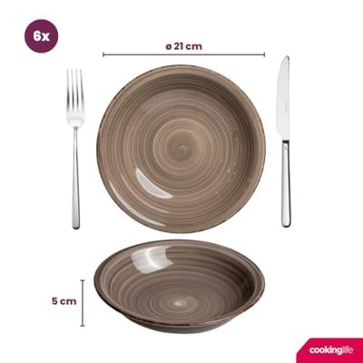 Cookinglife Diepe borden / Pastaborden Delice Grijs ø 21 cm - 6 stuks