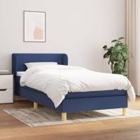vidaXL Boxspring met matras stof Blauw 100x200 cm Effen met spijkers - thumbnail