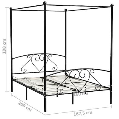 Hemelbedframe metaal zwart 160x200 cm