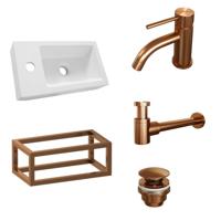 Fonteinset Brauer Copper Edition 40x22cm Wit Incl. Toebehoren en Frame Geborsteld Koper PVD - thumbnail