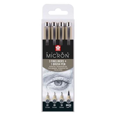 Sakura pigma micron fineliner set, 4 maten, koelgrijs