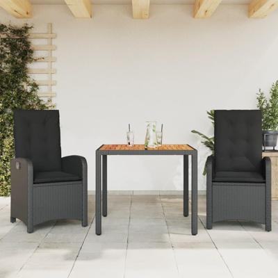3-delige Tuinset met kussens poly rattan zwart