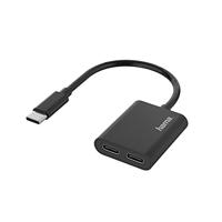 Hama Audio-adapter, 2-in-1, USB-C-stekker, 2 USB-C-poorten, audio+opladen - thumbnail