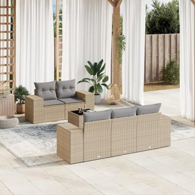 6-delige Loungeset met kussens poly rattan beige
