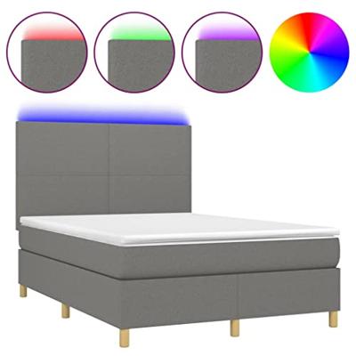 Boxspring met matras en LED stof donkergrijs 140x190 cm