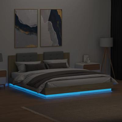 Bedframe met hoofdbord en LED sonoma eikenkleurig 160x200 cm - thumbnail