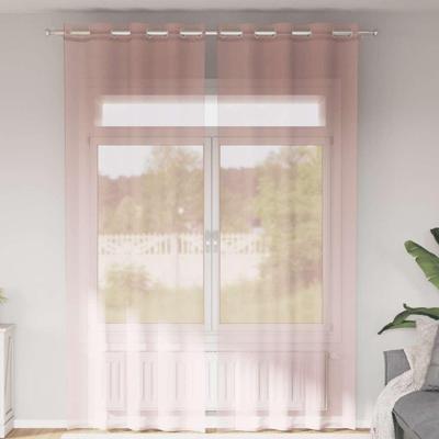 Gordijnen voile met doorvoertules 2 st 140x260 cm lichtroze