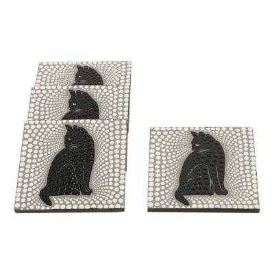 Onderzetters Zwarte Kat Stippen (Set van 4) Onderzetters Zwarte Kat Stippen (Set van 4)