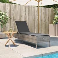Ligbed met kussen poly rattan grijs - thumbnail