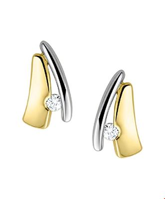 Oorknoppen geel-en witgoud-diamant 0.05ct (2x0.025) H SI 9 x 5.5 mm