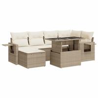 7-delige Loungeset met kussens poly rattan beige - thumbnail