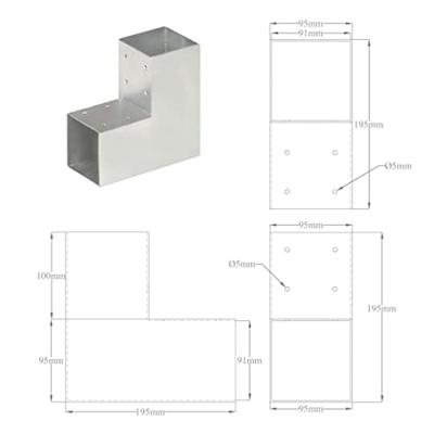 Paalverbindingen 4 st L-vorm 91x91 mm gegalvaniseerd metaal