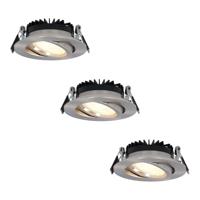 Set van 3 Rome LED inbouwspots - Kantelbaar - IP44 waterdicht - 6 Watt 500 lumen - 2700K warm wit - Lage inbouwdiepte 27mm - Dimbaar - Rond - RVS - Voor binnen en buiten - thumbnail