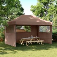VidaXL Partytent inklapbaar pop-up met 3 zijwanden bruin - thumbnail