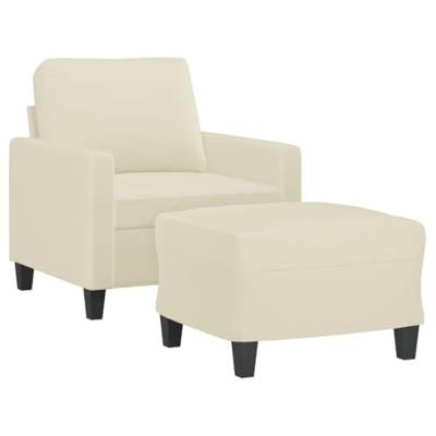 Fauteuil met voetenbank 60 cm kunstleer crèmekleurig