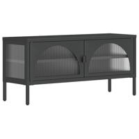 Tv-meubel 105x35x50 cm glas en staal zwart - thumbnail