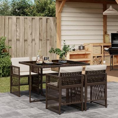 5-delige Tuinset met kussens poly rattan bruin - thumbnail
