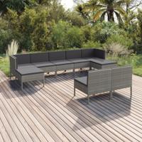 9-delige Loungeset met kussens poly rattan grijs - thumbnail