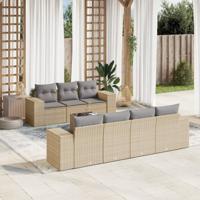 8-delige Loungeset met kussens poly rattan beige - thumbnail