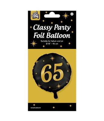 Classy Folieballon 65 Jaar Zwart/Goud (46cm)