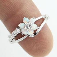 925 zilver vrouwen Opal Flower ring sieraden ring maat: 8 (wit) - thumbnail