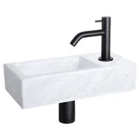 Differnz Helios fonteinset - 37.5x18.5x9.5cm - Rechthoek - 1 kraangat - Gebogen matte zwarte kraan - Mineraalsteen Marmer 38.401.32 - thumbnail