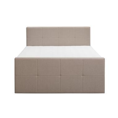 Boxspring met voetbord Liv geblokt - beige - 160x200 cm - vierkante poot - Leen Bakker