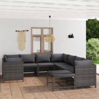 9-delige Loungeset met kussens poly rattan grijs - thumbnail