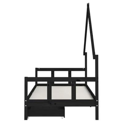Kinderbedframe met lades 90x200 cm massief grenenhout zwart - thumbnail