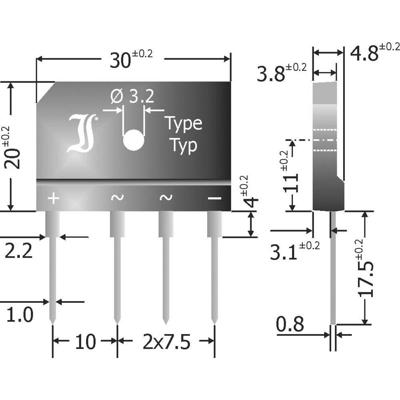 Diotec GBI25M Bruggelijkrichter SIL-4 1000 V 25 A Eenfasig