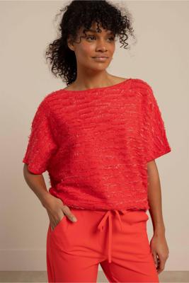 Studio Anneloes Lenti Fringe Pullover 13691 Trui Korte Mouw 2800 Coral Red