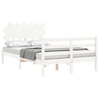 Bedframe met hoofdbord massief hout wit - thumbnail
