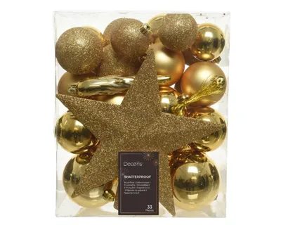 Decoris Kerstballen Mat/Glas/Glitter 33 Stuks Goud