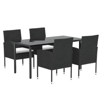 5-delige Tuinset met kussens poly rattan zwart