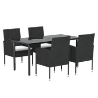 5-delige Tuinset met kussens poly rattan zwart - thumbnail
