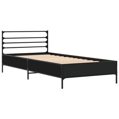 Bedframe bewerkt hout metaal zwart 120x190 cm
