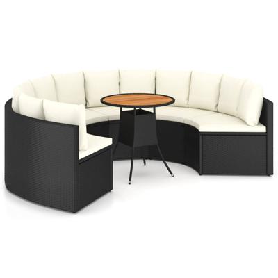 7-delige Loungeset met kussens poly rattan zwart