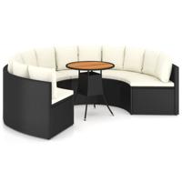 7-delige Loungeset met kussens poly rattan zwart - thumbnail