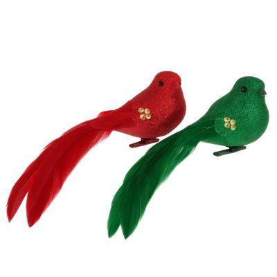 Daan Kromhout Vogel op clip shine bird rood/groen 16 cm set van 2 | 12 stuks