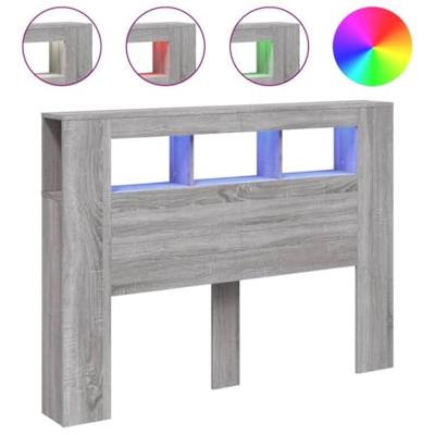 Hoofdeinde met LED 140x18,5x103,5 cm bewerkt hout grijs sonoma