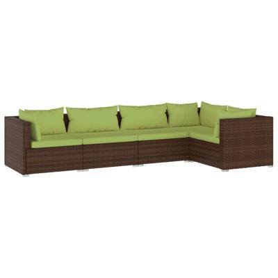 4-delige Loungeset met kussens poly rattan bruin