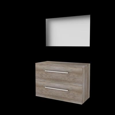 Basic-Line Ultimate 46 Badkamermeubelset - 100 x 46 cm - Met Grepen - 2 Lades - Wastafelblad - Spiegel met Indirecte LED Verlichting - Scotch Oak