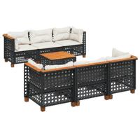 7-delige Loungeset met kussens poly rattan zwart - thumbnail