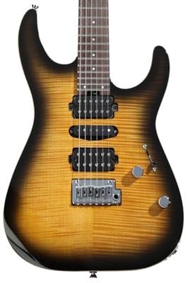 Charvel MJ Series DK24 HSH 2PT W Flame Maple Antique Burst elektrische gitaar met hardshell gigbag