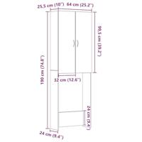 Wasmachinekast 64x25,5x190 cm zwart eikenkleur - thumbnail
