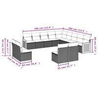14-delige Loungeset met kussens poly rattan grijs - thumbnail