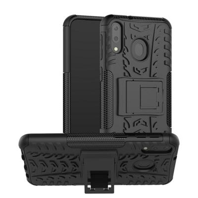 Tire Texture TPU + PC schokbestendig Case voor Galaxy M20 met houder (zwart) Tire Texture TPU + PC schokbestendig Case voor Galaxy M20 met houder (zwart)