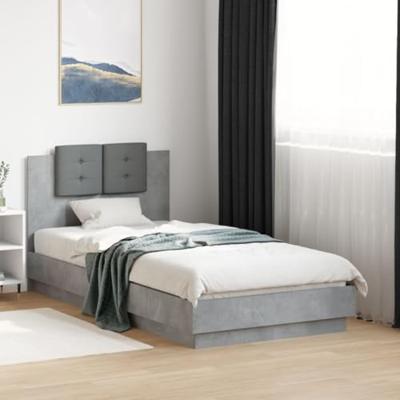 Bedframe met hoofdbord en LED-verlichting betongrijs 75x190 cm