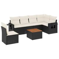 7-delige Loungeset met kussens poly rattan zwart - thumbnail