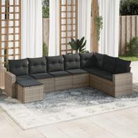 8-delige Loungeset met kussens poly rattan grijs - thumbnail